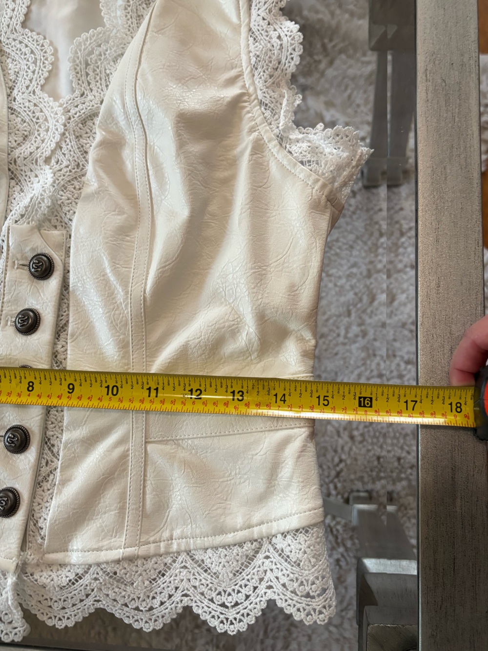 White Lace-Trimmed Faux Leather Corset Top - Picture 5 of 5